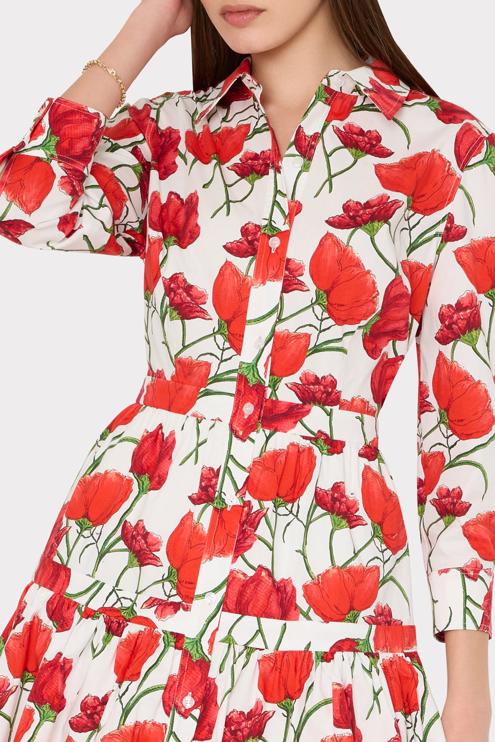 Priscilla Red Peonia Poplin Shirt Dress Red Multi | Milly Women