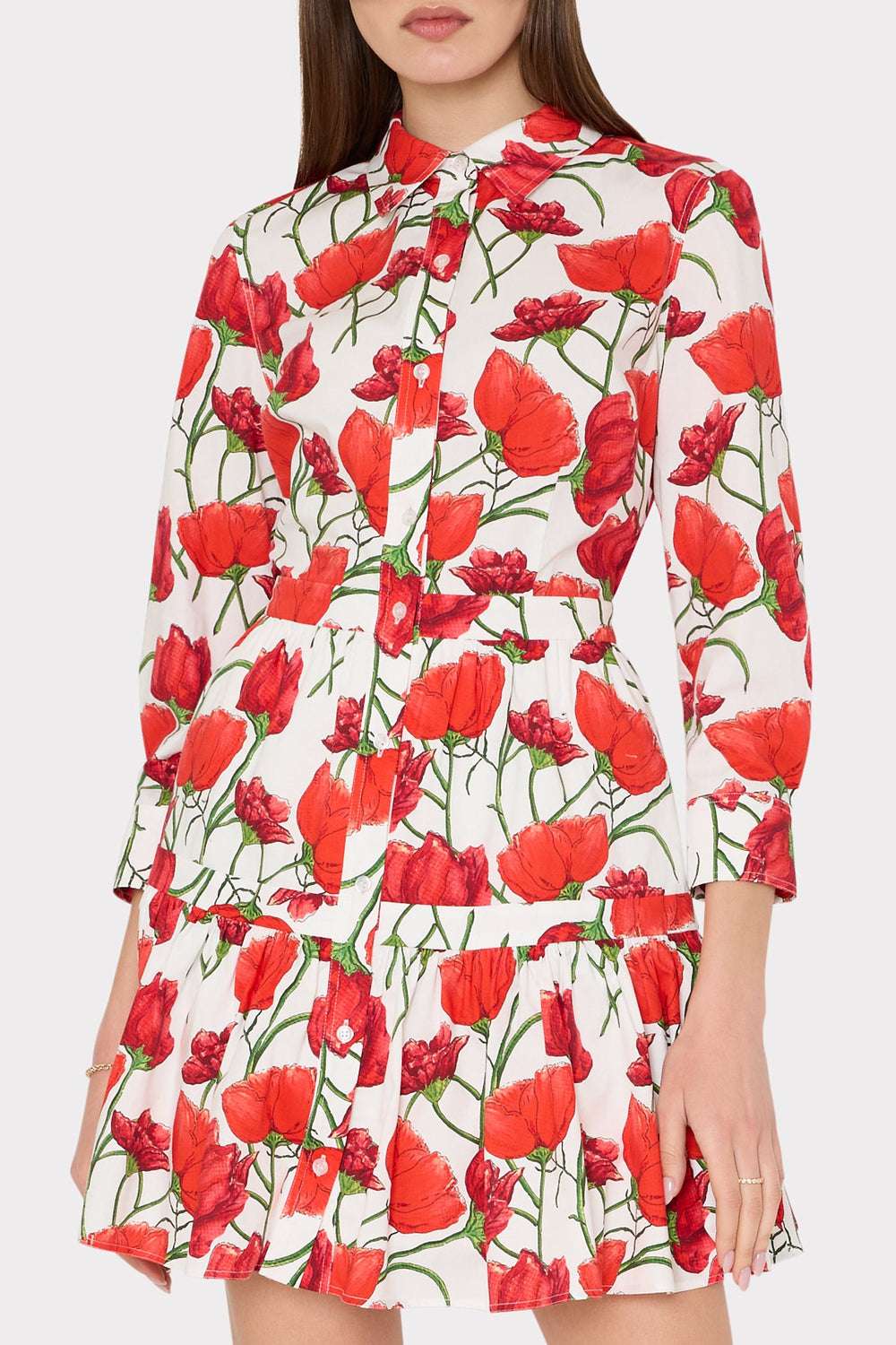 Priscilla Red Peonia Poplin Shirt Dress Red Multi | Milly Women