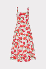 Nia Red Peonia Poplin Midi Dress Red Multi | Milly Women