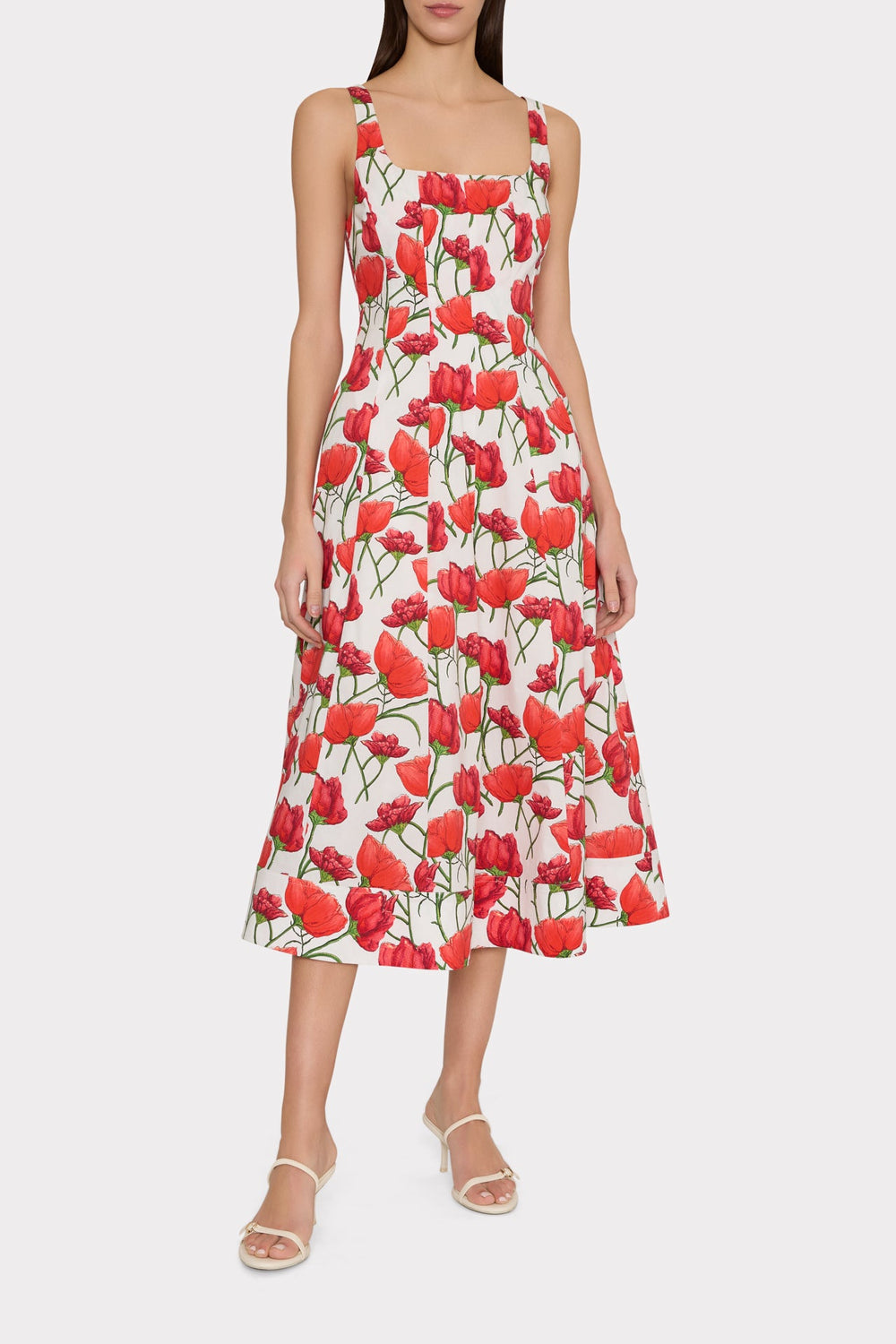Nia Red Peonia Poplin Midi Dress Red Multi | Milly Women