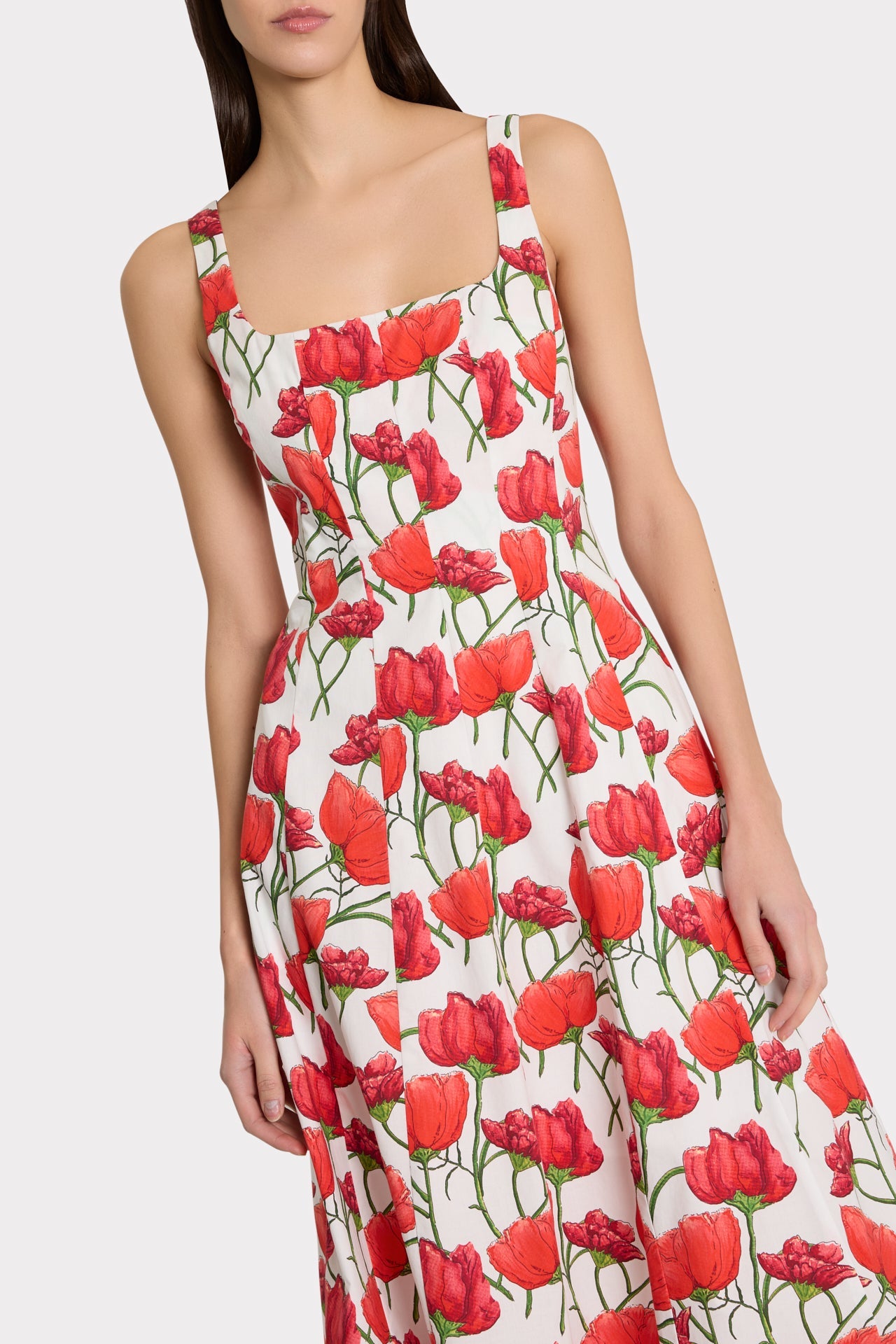 Nia Red Peonia Poplin Midi Dress Red Multi | Milly Women