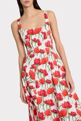 Nia Red Peonia Poplin Midi Dress Red Multi | Milly Women