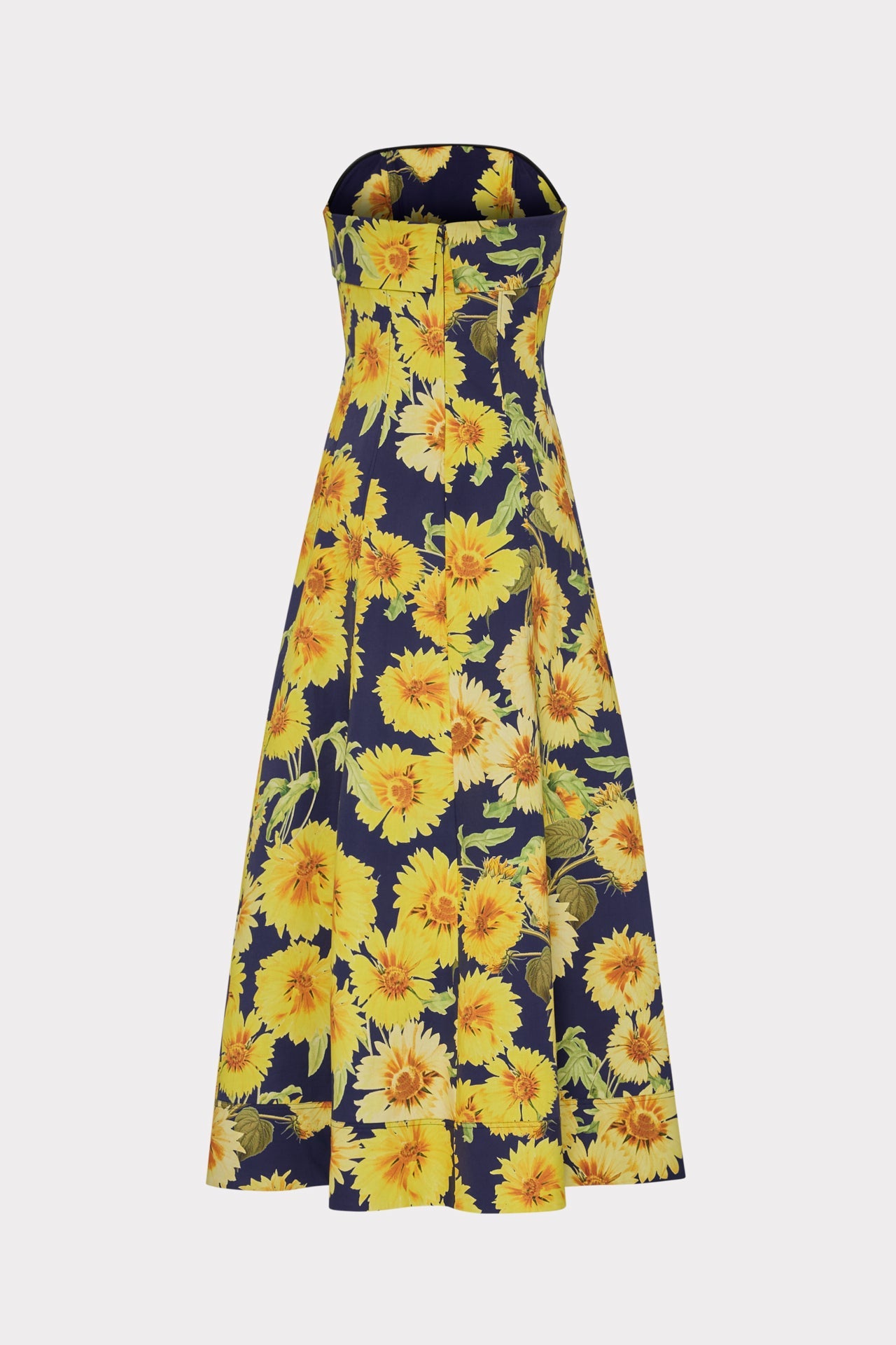 Palmer Sunflower Poplin Strapless Maxi Dress Navy Multi | Milly Women