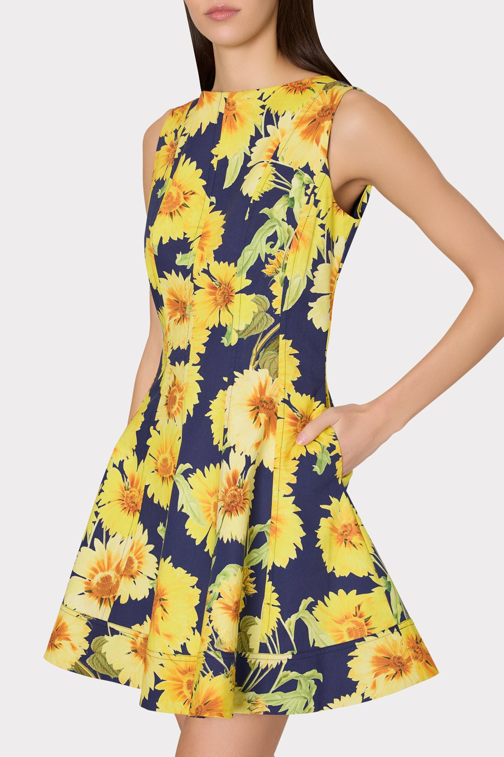 Poppy Sunflower Poplin Mini Dress Navy Multi | Milly Women