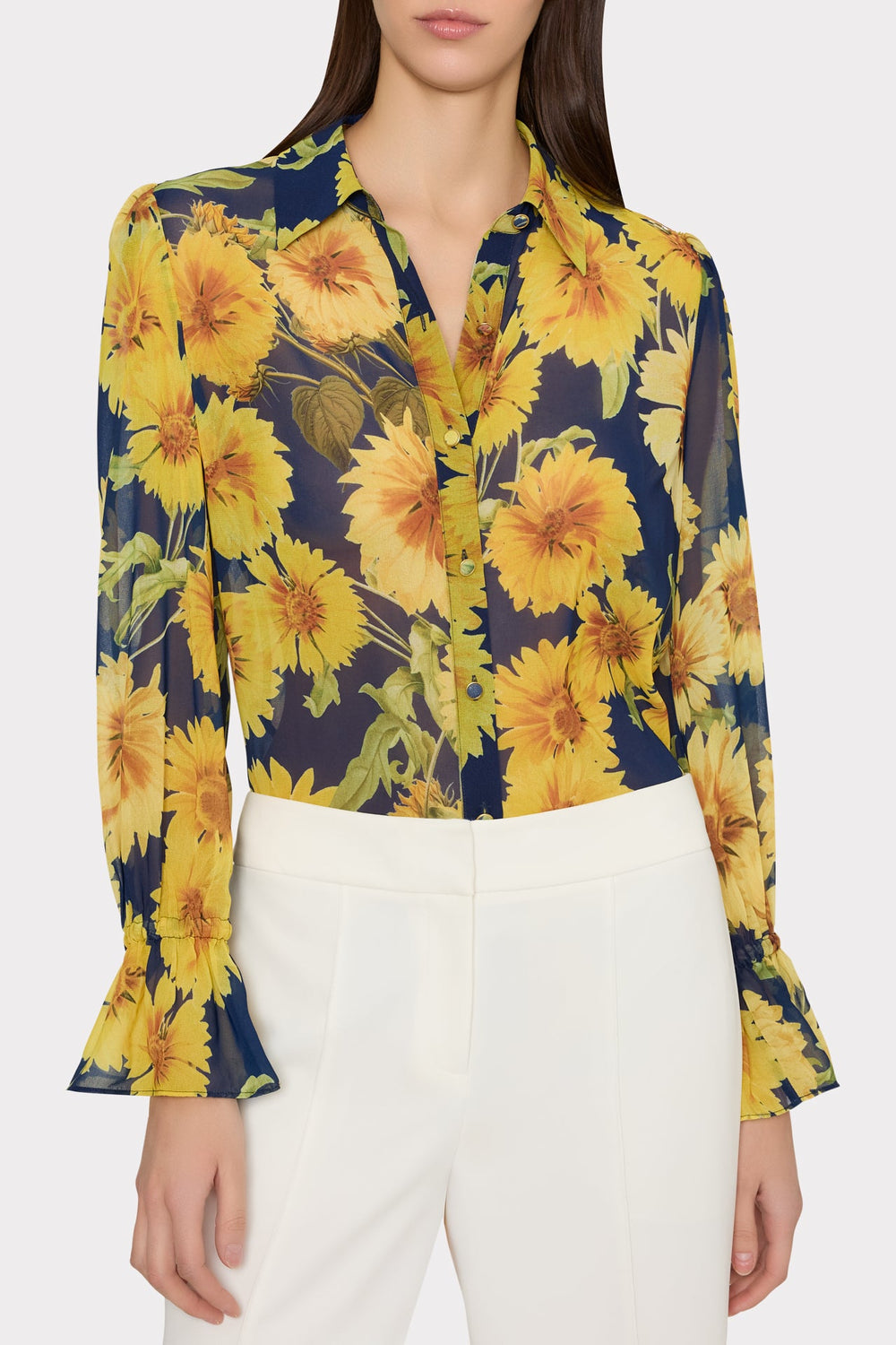 Lacey Sunflower Blouse Navy Multi | Milly Women