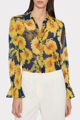 Lacey Sunflower Blouse Navy Multi | Milly Women