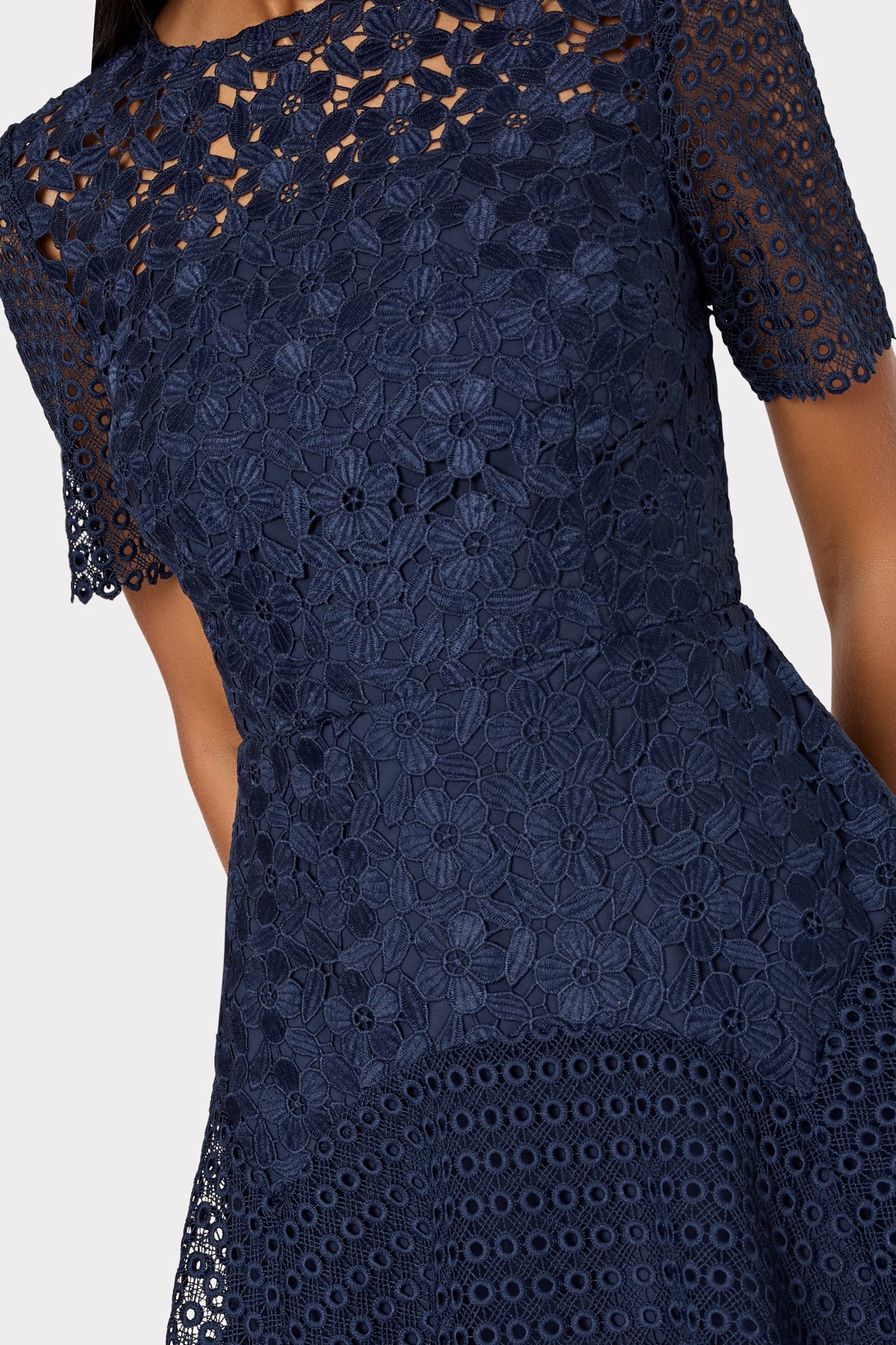 Lana Floral Geo Combo Lace Mini Dress Navy | Milly Women