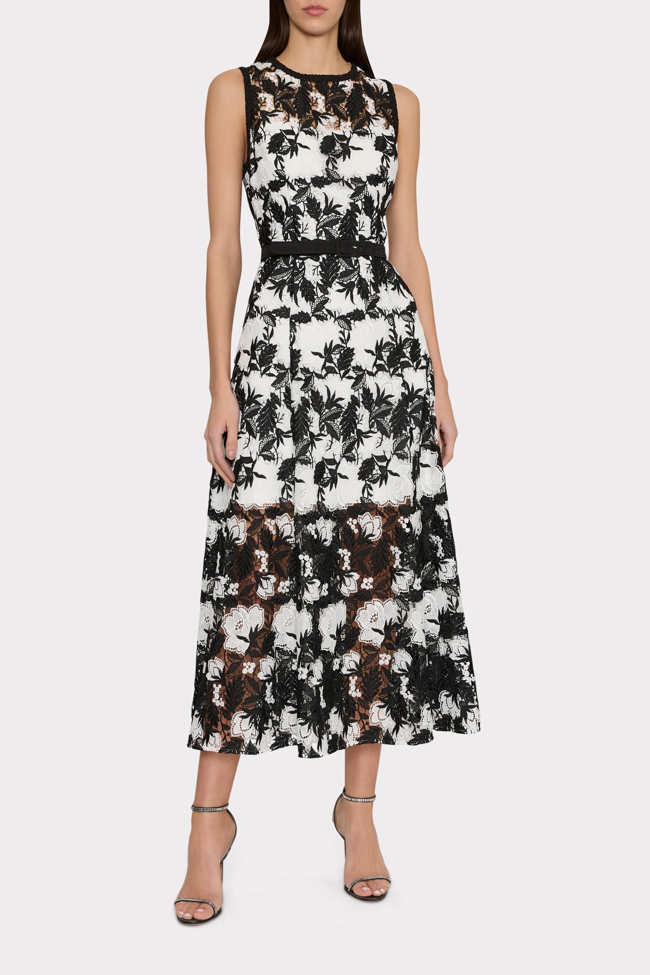 Paloma Two Tone Lace Midi Dress Black/White | Milly Women