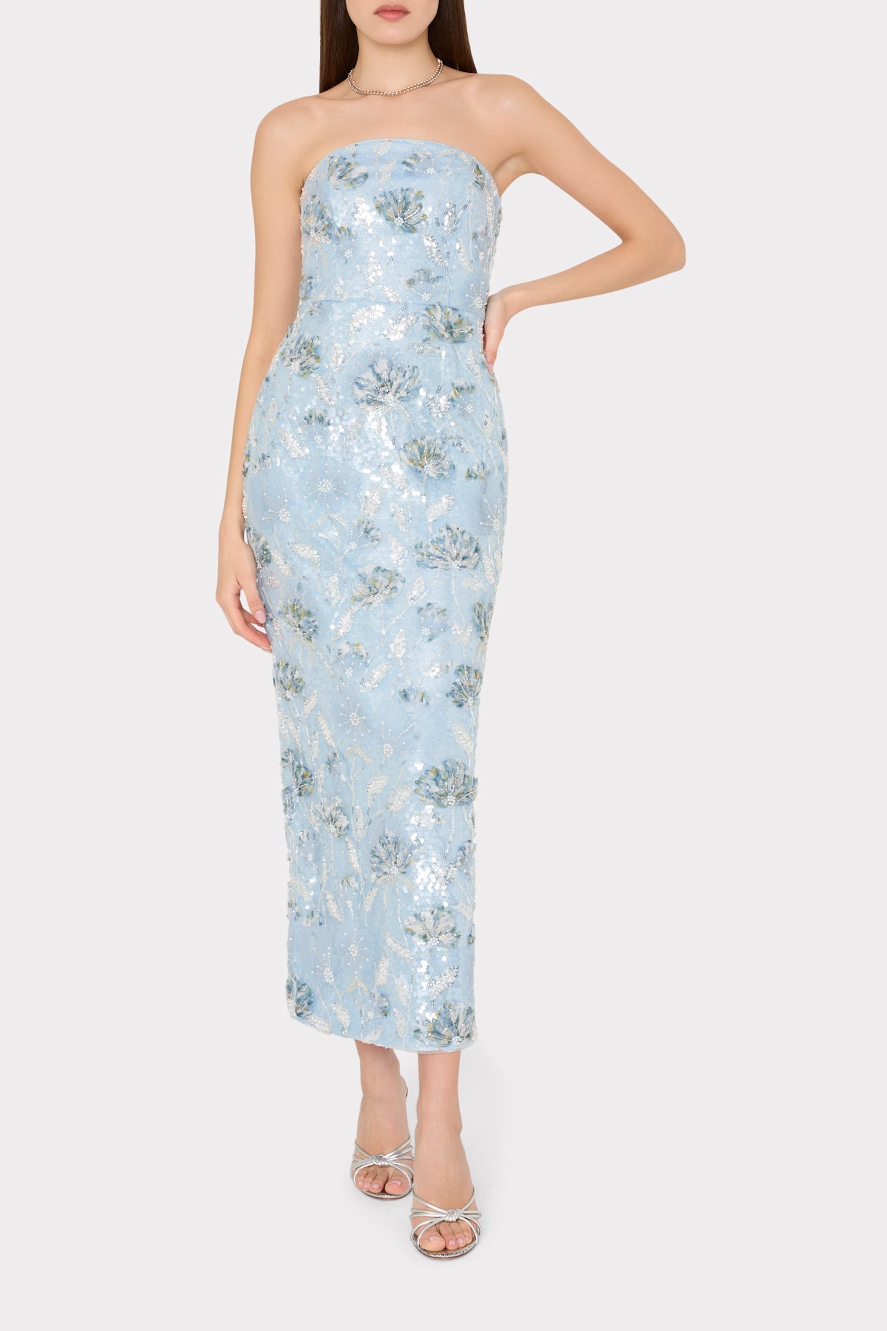 Jasmine Sequins Strapless Dress Light Blue | Milly Women