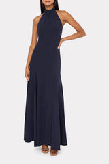 Elena High Neck Cady Dress Navy | Milly Women