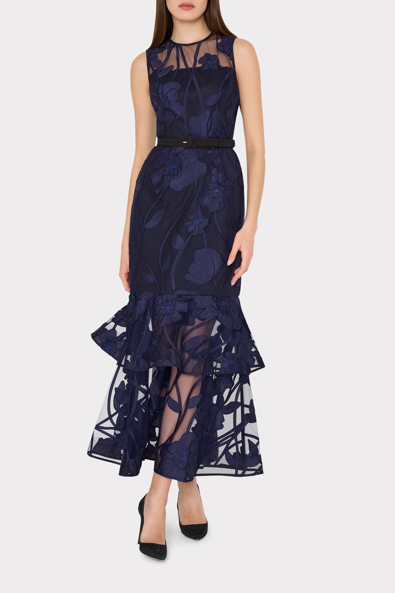 Anna Embroidered Maxi Dress Black Navy | Milly Women