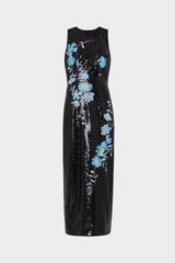 Tiana Floral Sequins Dress Black Multi | Milly Women