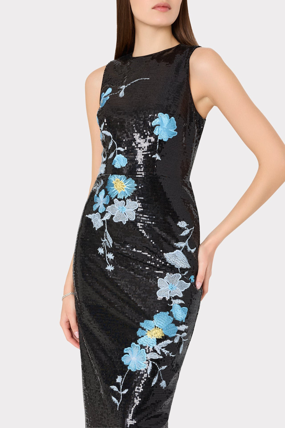 Tiana Floral Sequins Dress Black Multi | Milly Women