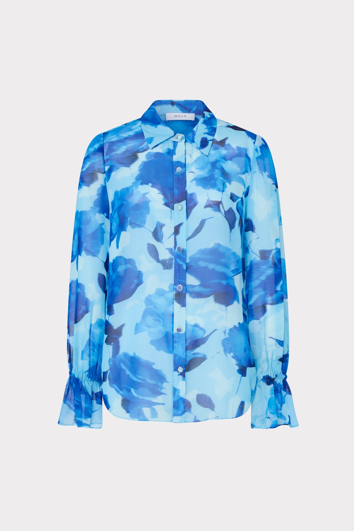 Lacey Blurred Blossom Printed Blouse Blue Multi | Milly Women