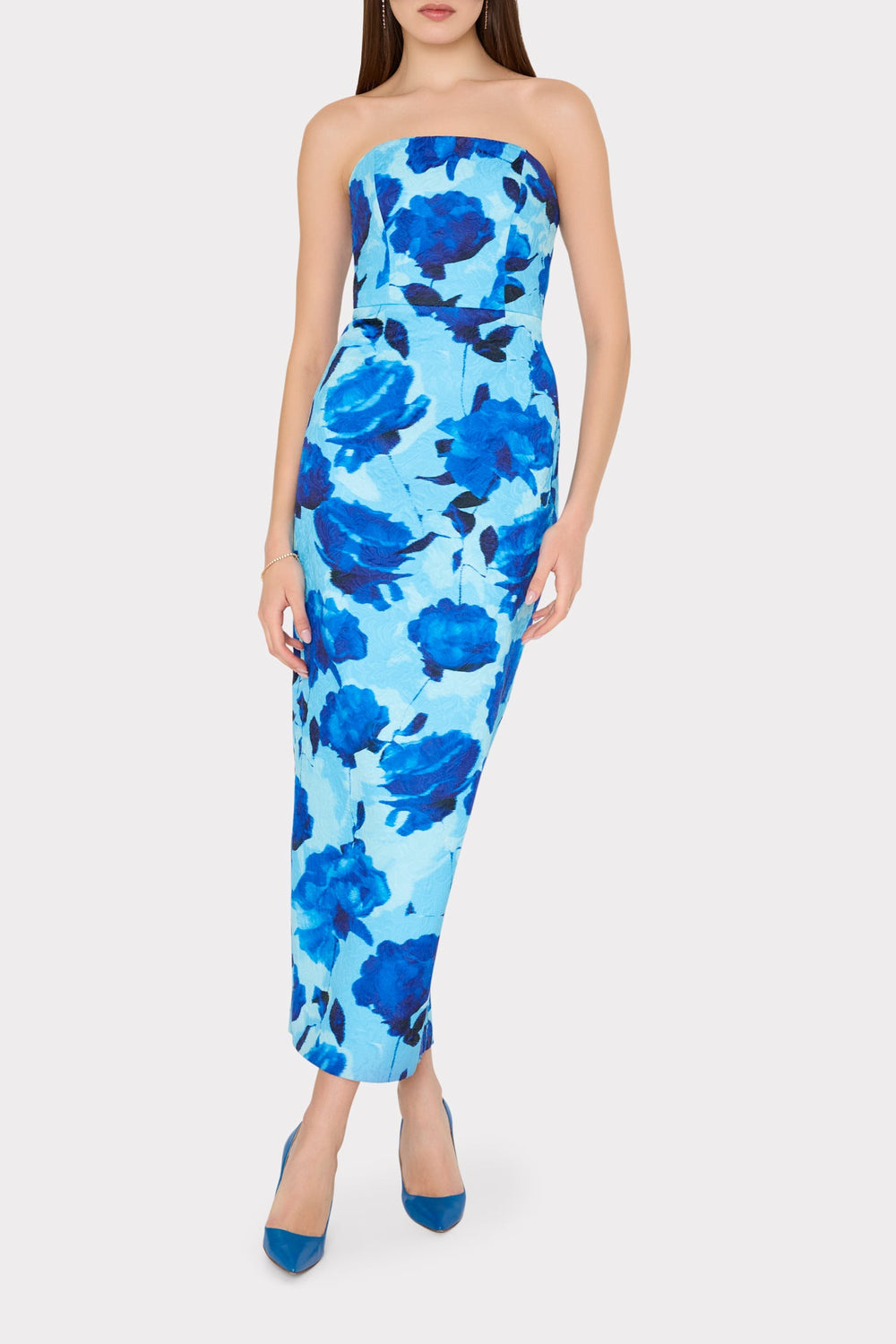 Orion Blurred Blossom Jacquard Dress Blue Multi | Milly Women