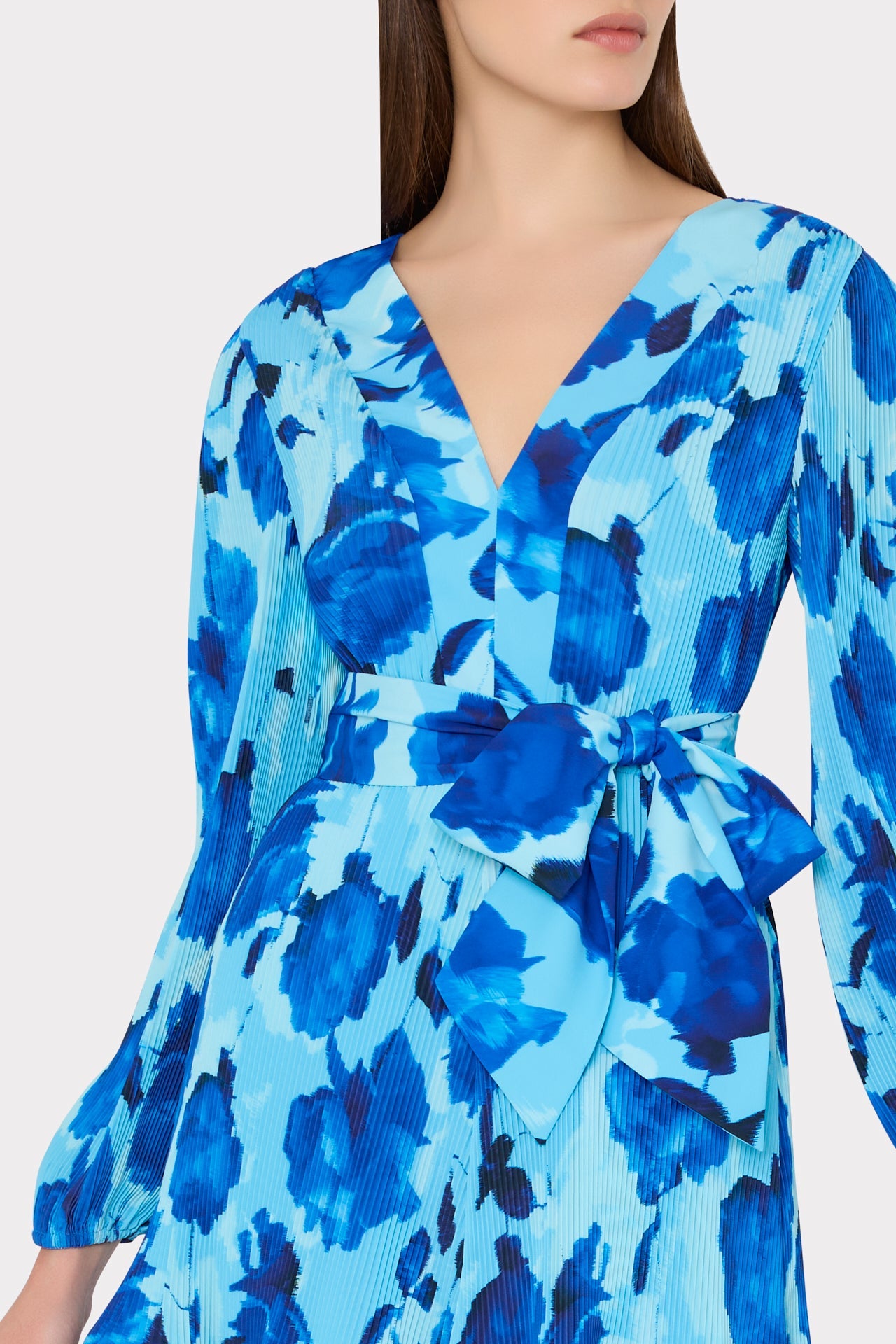 Liv Blurred Blossom Pleated Dress Blue Multi | Milly Women