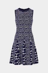 Tile Wave Jacquard Knit Mini Dress Navy/Ecru | Milly Women