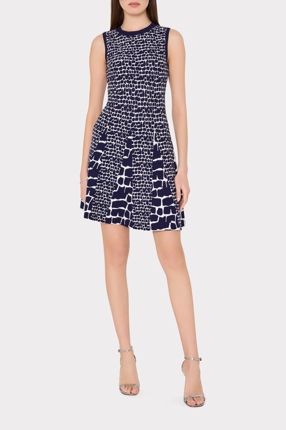 Tile Wave Jacquard Knit Mini Dress Navy/Ecru | Milly Women