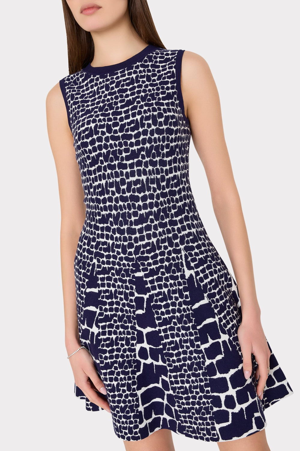 Tile Wave Jacquard Knit Mini Dress Navy/Ecru | Milly Women