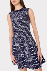 Tile Wave Jacquard Knit Mini Dress Navy/Ecru | Milly Women